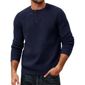 image:imagePJ Jones Mens Sweaters Casual Waffle Pullover Sweater Button Crewneck Textured Knit Henley SweatersNavy Blue