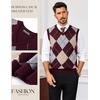 image:imagePJ PAUL JONES Mens Argyle Sweater Vest VNeck Vintage Knit Vest  Contrast Plaid Pattern Sleeveless Pullover Knit Classic Vintage Design Business Casual Style Spring Fall Winter LayeringWine