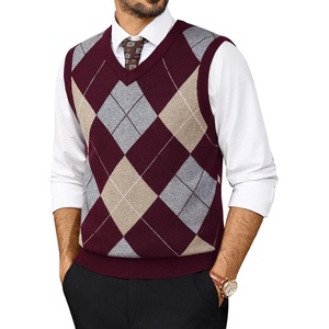 image:imagePJ PAUL JONES Mens Argyle Sweater Vest VNeck Vintage Knit Vest  Contrast Plaid Pattern Sleeveless Pullover Knit Classic Vintage Design Business Casual Style Spring Fall Winter LayeringWine