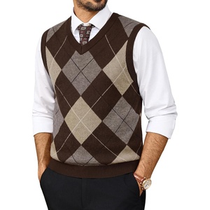 image:imagePJ PAUL JONES Mens Argyle Sweater Vest VNeck Vintage Knit Vest  Contrast Plaid Pattern Sleeveless Pullover Knit Classic Vintage Design Business Casual Style Spring Fall Winter LayeringCoffee