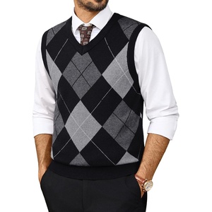 image:imagePJ PAUL JONES Mens Argyle Sweater Vest VNeck Vintage Knit Vest  Contrast Plaid Pattern Sleeveless Pullover Knit Classic Vintage Design Business Casual Style Spring Fall Winter LayeringBlack