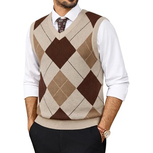 image:imagePJ PAUL JONES Mens Argyle Sweater Vest VNeck Vintage Knit Vest  Contrast Plaid Pattern Sleeveless Pullover Knit Classic Vintage Design Business Casual Style Spring Fall Winter LayeringKhaki