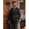 image:imagePJ PAUL JONES Mens 2 Piece Suits Wool Blend Tweed Herringbone Suit Set  Vintage Casual Suits for Men Peak Lapel Blazer Pants Set Sport Coat with Pocket Square Mens Suits for Wedding Prom WorkCoffee