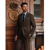 image:imagePJ PAUL JONES Mens 2 Piece Suits Wool Blend Tweed Herringbone Suit Set  Vintage Casual Suits for Men Peak Lapel Blazer Pants Set Sport Coat with Pocket Square Mens Suits for Wedding Prom WorkBrown