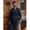 image:imagePJ PAUL JONES Mens 2 Piece Suits Wool Blend Tweed Herringbone Suit Set  Vintage Casual Suits for Men Peak Lapel Blazer Pants Set Sport Coat with Pocket Square Mens Suits for Wedding Prom WorkNavy Blue