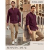 image:imagePJ PAUL JONES Mens Oxford Shirt Long Sleeve Button Down Shirt  Untucked Dress Shirt Regular Fit Cotton Blend Collar Adjustable Cuffs Chest Pocket Suit for Casual Business WorkWine Red