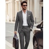 image:imagePJ PAUL JONES Mens Suit 2 Piece Classic Fit Suit Set Business Dress Tuxedo  Two Button Soft Stretch Fabric Adjustable Waist Belt Blazer Jacket Pant Set Suit for Wedding Prom Party Machine WashableDark Gray