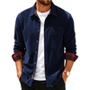 image:imagePJ PAUL JONES Mens Corduroy Shirt Long Sleeve Button Down Untucked Shirts  100 Cotton Casual Button Up Shirt Wrinkle Free Lightweight Overshirt Fall Shacket Jacket Plaid Collar Chest PocketNavy Blue