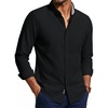 image:imagePJ PAUL JONES Mens Oxford Shirt Long Sleeve Button Down Shirt  Untucked Dress Shirt Regular Fit Cotton Blend Collar Adjustable Cuffs Chest Pocket Suit for Casual Business WorkBlack