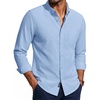 image:imagePJ PAUL JONES Mens Oxford Shirt Long Sleeve Button Down Shirt  Untucked Dress Shirt Regular Fit Cotton Blend Collar Adjustable Cuffs Chest Pocket Suit for Casual Business WorkBlue