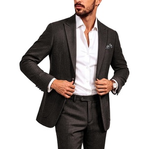 image:imagePJ PAUL JONES Mens 2 Piece Suits Wool Blend Tweed Herringbone Suit Set  Vintage Casual Suits for Men Peak Lapel Blazer Pants Set Sport Coat with Pocket Square Mens Suits for Wedding Prom WorkCoffee