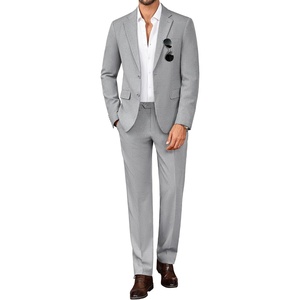 image:imagePJ PAUL JONES Mens Slim Fit Suit 2 Piece Casual Suit Set Blazer Pants Set  Two Button Suits Texture Fabric Machine Wash Slim Fit Casual Blazer and Pants Set Suit Set Men Dress Party Prom WeddingGray