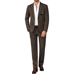 image:imagePJ PAUL JONES Mens Slim Fit Suit 2 Piece Casual Suit Set Blazer Pants Set  Two Button Suits Texture Fabric Machine Wash Slim Fit Casual Blazer and Pants Set Suit Set Men Dress Party Prom WeddingDark Brown