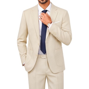 image:imagePJ PAUL JONES Mens Suit 2 Piece Classic Fit Suit Set Business Dress Tuxedo  Two Button Soft Stretch Fabric Adjustable Waist Belt Blazer Jacket Pant Set Suit for Wedding Prom Party Machine WashableApricot