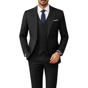 image:imagePJ PAUL JONES Suits for Men 3 Piece Slim Fit Suit Set Dress Business Tuxedo  Soft durable fabric Stretchy Adjustable waist belt Machine washable One button blazer vest pant suit for wedding promBlack