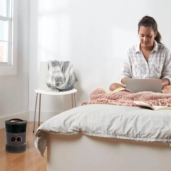Honeywell 360 Degree Surround Fan Forced Heater for Home, Bedroom, or Office. Energy Efficient Portable Heater with Adjustable Thermostat, 2 Heat Settings - Black, HHF370B