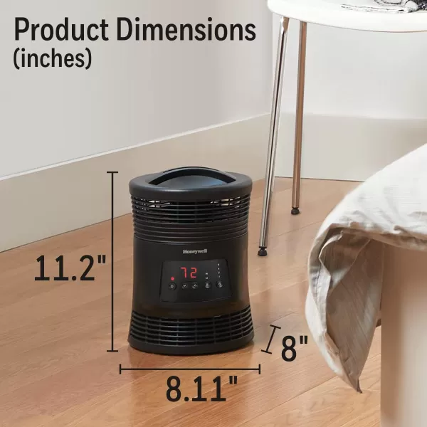 Honeywell 360 Degree Surround Fan Forced Heater for Home, Bedroom, or Office. Energy Efficient Portable Heater with Adjustable Thermostat, 2 Heat Settings - Black, HHF370B