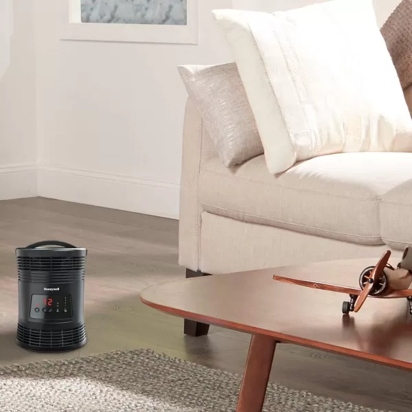 Honeywell 360 Degree Surround Fan Forced Heater for Home, Bedroom, or Office. Energy Efficient Portable Heater with Adjustable Thermostat, 2 Heat Settings - Black, HHF370B