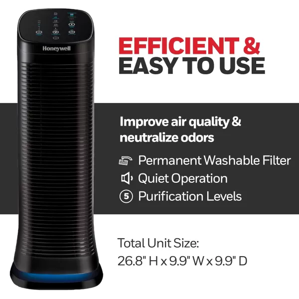 Honeywell Air Genius 5 Air Purifier with Permanent, Washable Filter, for Large Rooms, Reduces Smoke, Wildfire Smoke, Dust, Pollen, Pet Dander and More, Black, HFD320