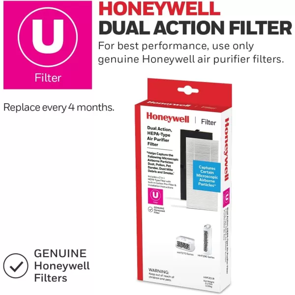 Honeywell Air Purifiers for Home Bedroom, Living Room, Kitchen &amp; Dorm Room , Dual Action Air Filter Helps Capture Dust, Pollen, Pet Dander &amp; Smoke, HHT270, Tabletop, White