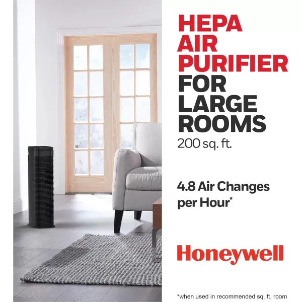 Honeywell AllergenPlus Series Compact HEPA Air Purifier Tower, Allergen Reducer for Large Rooms , Black - Wildfire/Smoke, Pollen, Pollen, Pet Dander &amp; Dust Air Purifier, HPA175