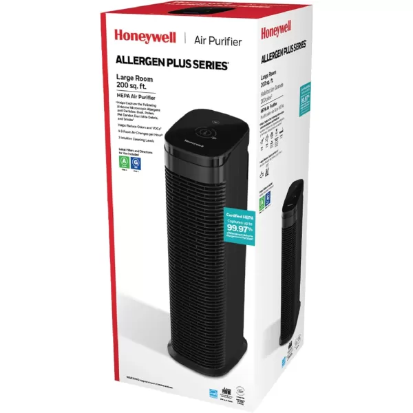 Honeywell AllergenPlus Series Compact HEPA Air Purifier Tower, Allergen Reducer for Large Rooms , Black - Wildfire/Smoke, Pollen, Pollen, Pet Dander &amp; Dust Air Purifier, HPA175