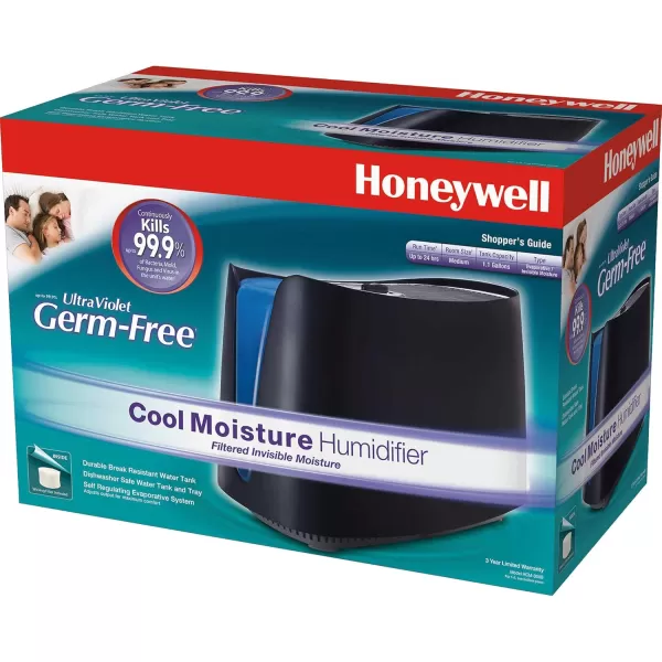 Honeywell Cool Moisture Humidifier, Medium Room, 1.1 Gallon Tank, Black – Invisible Moisture Humidifier for Baby, Kids, Adult Bedrooms – Quiet and Easy to Clean with UV Technology for Everyday Comfort