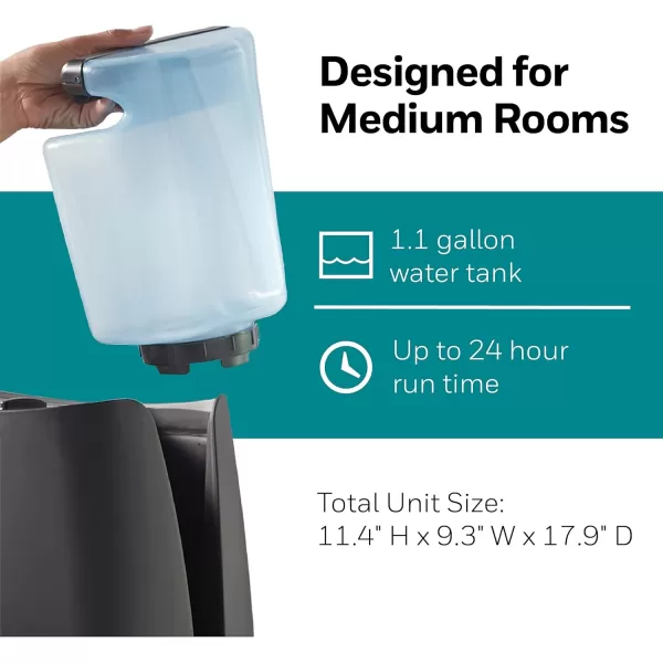 Honeywell Cool Moisture Humidifier, Medium Room, 1.1 Gallon Tank, Black – Invisible Moisture Humidifier for Baby, Kids, Adult Bedrooms – Quiet and Easy to Clean with UV Technology for Everyday Comfort