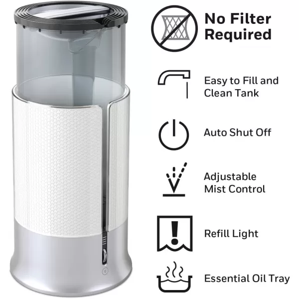 Honeywell Designer Series Cool Mist Humidifier for Medium Room, Bedroom, Kids Room, or Nursery. Ultra-quiet, Auto Shut Off, Easy to Fill and Clean - White, HUL430W