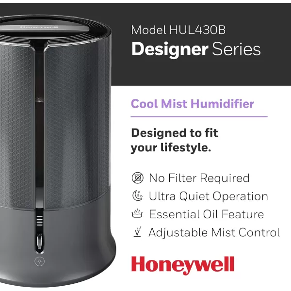 Honeywell Designer Series Cool Mist Humidifier for Medium Room, Bedroom, Kids Room, or Nursery. Ultra-quiet, Auto Shut Off, Easy to Fill and Clean - White, HUL430W