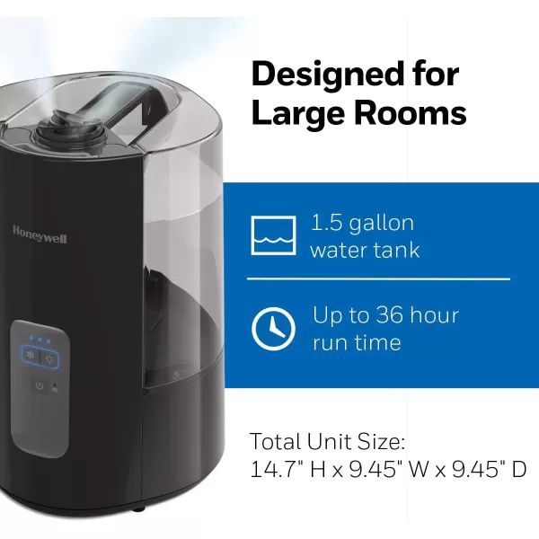 Honeywell Dual Comfort Cool + Warm Mist humidifier. Humidifier for bedroom, office, living room and home. Provides temporary relief from dry air discomforts - Black, HWC775B