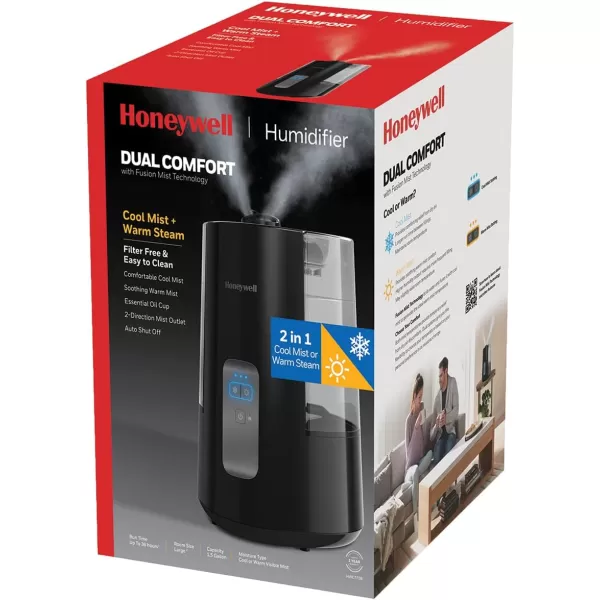 Honeywell Dual Comfort Cool + Warm Mist humidifier. Humidifier for bedroom, office, living room and home. Provides temporary relief from dry air discomforts - Black, HWC775B