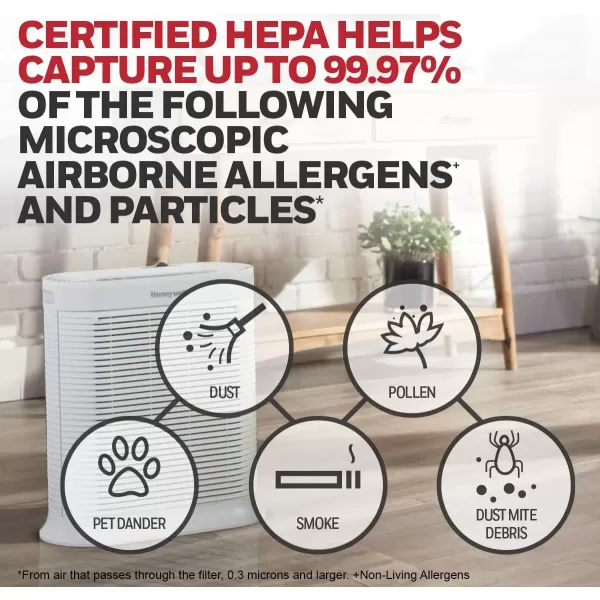 Honeywell HPA104 HEPA Air Purifier for Medium Rooms - Microscopic Airborne Allergen+ Reducer, Cleans Up To 750 Sq Ft in 1 Hour - Wildfire/Smoke, Pollen, Pet Dander, and Dust Air Purifier – White