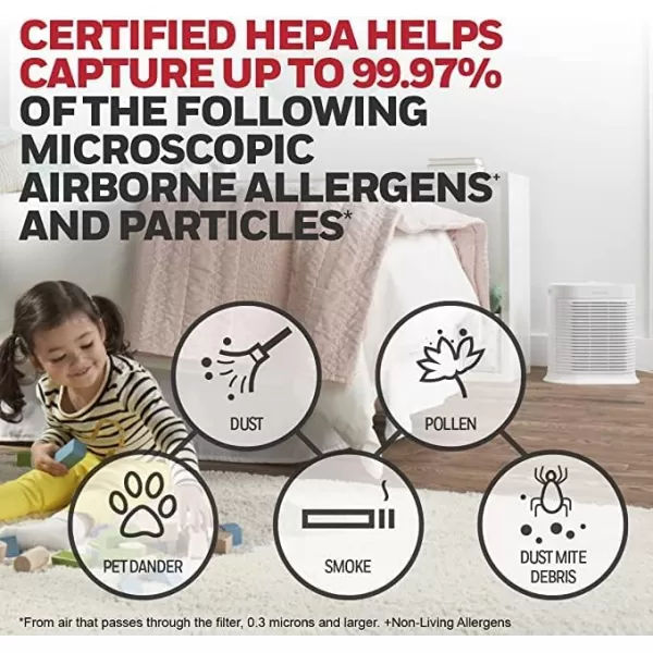 Honeywell HPA104 HEPA Air Purifier for Medium Rooms - Microscopic Airborne Allergen+ Reducer, Cleans Up To 750 Sq Ft in 1 Hour - Wildfire/Smoke, Pollen, Pet Dander, and Dust Air Purifier – White