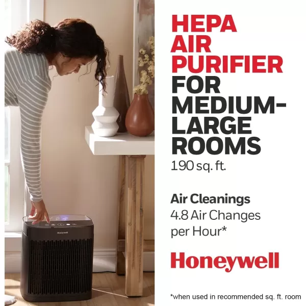 Honeywell InSight HEPA Air Purifier with Air Quality Indicator and Auto Mode, Large Rooms, Bedrooms, Home , Black - Reduces Airborne Allergens, Smoke, Dust, Pollen, Pet Dander, HPA5200B