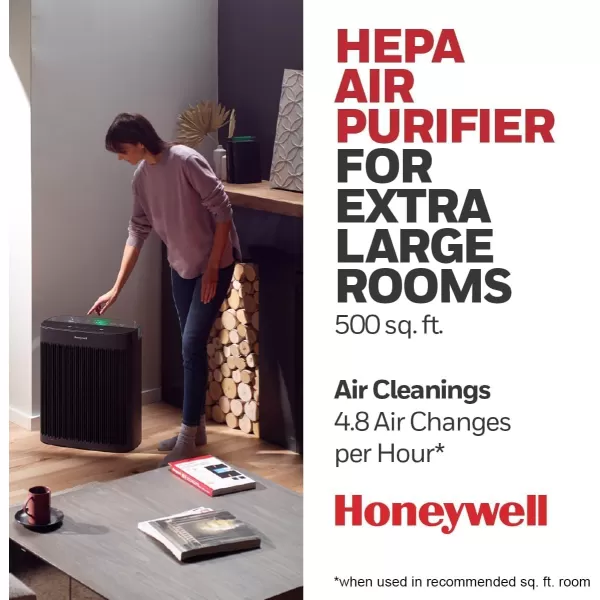 Honeywell InSight HEPA Air Purifier with Air Quality Indicator and Auto Mode, Large Rooms, Bedrooms, Home , Black - Reduces Airborne Allergens, Smoke, Dust, Pollen, Pet Dander, HPA5200B