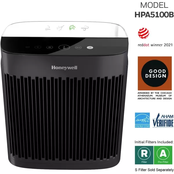 Honeywell InSight HEPA Air Purifier with Air Quality Indicator and Auto Mode, Large Rooms, Bedrooms, Home , Black - Reduces Airborne Allergens, Smoke, Dust, Pollen, Pet Dander, HPA5200B