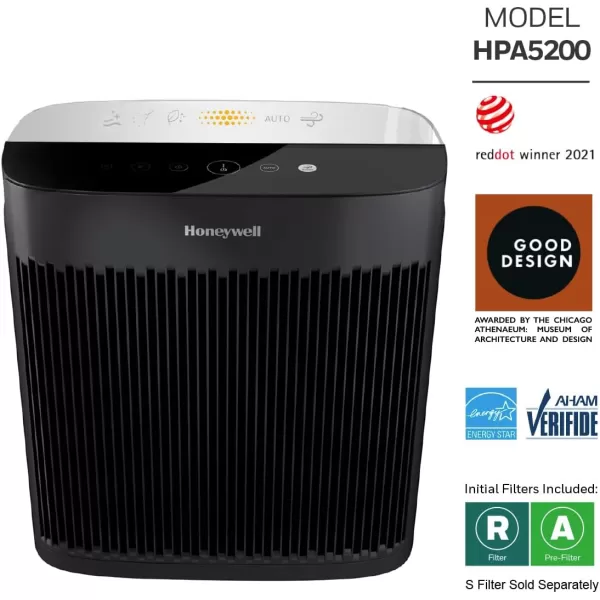 Honeywell InSight HEPA Air Purifier with Air Quality Indicator and Auto Mode, Large Rooms, Bedrooms, Home , Black - Reduces Airborne Allergens, Smoke, Dust, Pollen, Pet Dander, HPA5200B