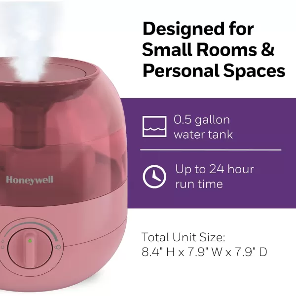 Honeywell Mini Cool Mist humidifier, Easy to Fill and Clean, humidifier for small Bedroom, Kids Rooms, or office. Ultra Quiet Operation and Auto Shut-Off - Rose, HUL525R