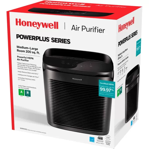 Honeywell PowerPlus HEPA Air Purifier for Home, Medium-Large Rooms, Reduces Allergens, Smoke, Wildfire Smoke, Pollen, Pet Dander and More, Black, HPA3100