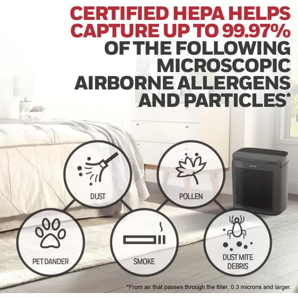 Honeywell PowerPlus HEPA Air Purifier for Home, Medium-Large Rooms, Reduces Allergens, Smoke, Wildfire Smoke, Pollen, Pet Dander and More, Black, HPA3100