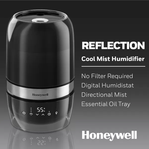 Honeywell Reflection Ultrasonic Cool Mist Humidifier. Cool Mist Top Fill Humidifier for Medium Room, Bedroom, Kids Room, and Office. Helps relieve cough and congestion - Black, HUL900B