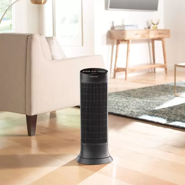 Honeywell Safeguard Motion Sensor Ceramic Space Heater, Large Room, Black –Ceramic Heater with Two Heat Settings and Slim Tower Design