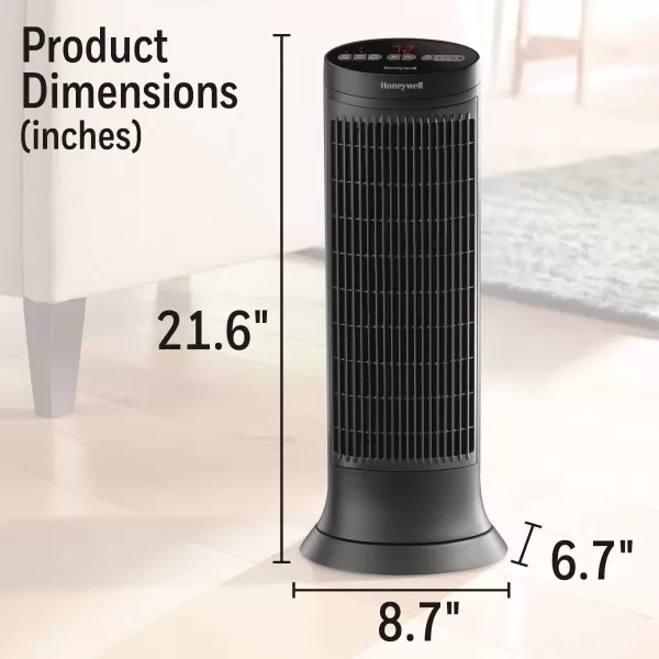 Honeywell Safeguard Motion Sensor Ceramic Space Heater, Large Room, Black –Ceramic Heater with Two Heat Settings and Slim Tower Design