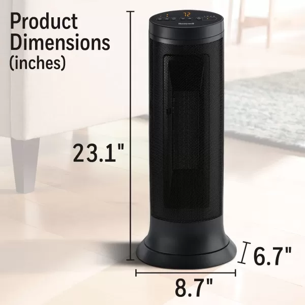 Honeywell Safeguard Motion Sensor Ceramic Space Heater, Large Room, Black –Ceramic Heater with Two Heat Settings and Slim Tower Design