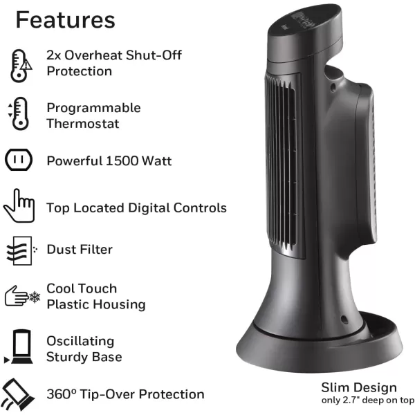 Honeywell Safeguard Motion Sensor Ceramic Space Heater, Large Room, Black –Ceramic Heater with Two Heat Settings and Slim Tower Design