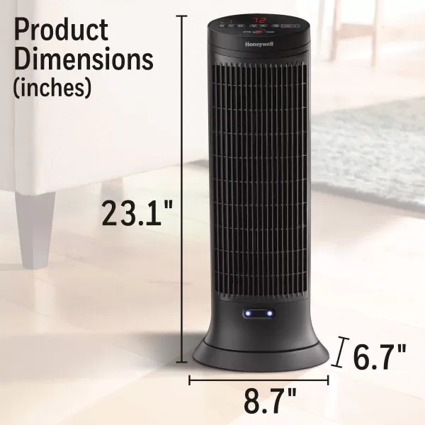Honeywell Safeguard Motion Sensor Ceramic Space Heater, Large Room, Black –Ceramic Heater with Two Heat Settings and Slim Tower Design)