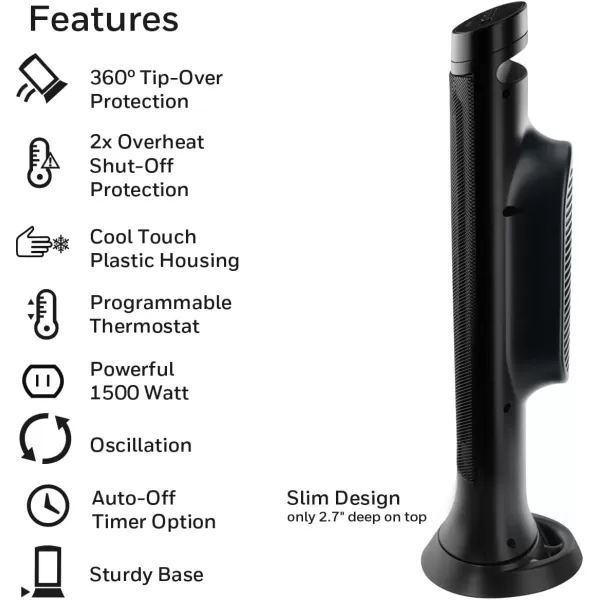 Honeywell Safeguard Motion Sensor Ceramic Space Heater, Large Room, Black –Ceramic Heater with Two Heat Settings and Slim Tower Design