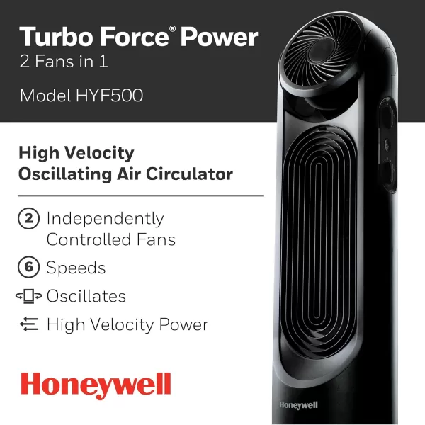 Honeywell TurboForce Tower Fan, 2-in-1 Fan with 6 speeds, quiet operation, and honeywell quality. Stylish Tower Fan for home, room, bedroom or home office - Black, HYF500