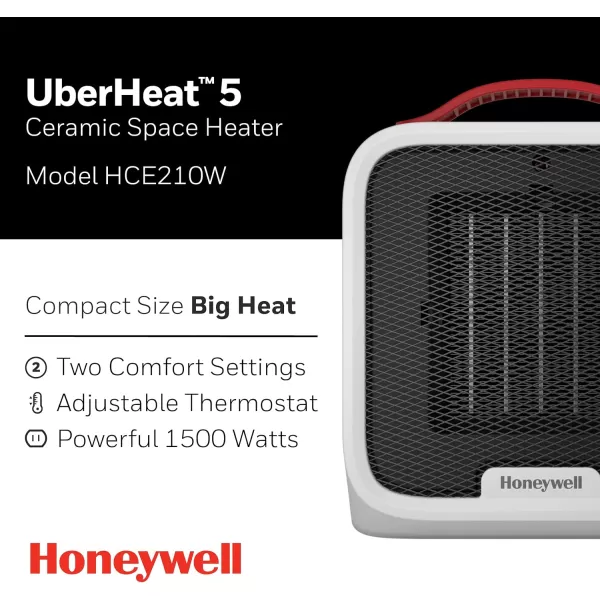 Honeywell UberHeat 5 Ceramic Space Heater for Small Rooms, White